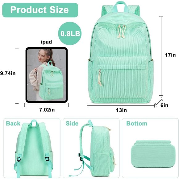 17'' Women Large Lightweight Laptop Casual High Corduroy School Bag - Picture 5 of 8